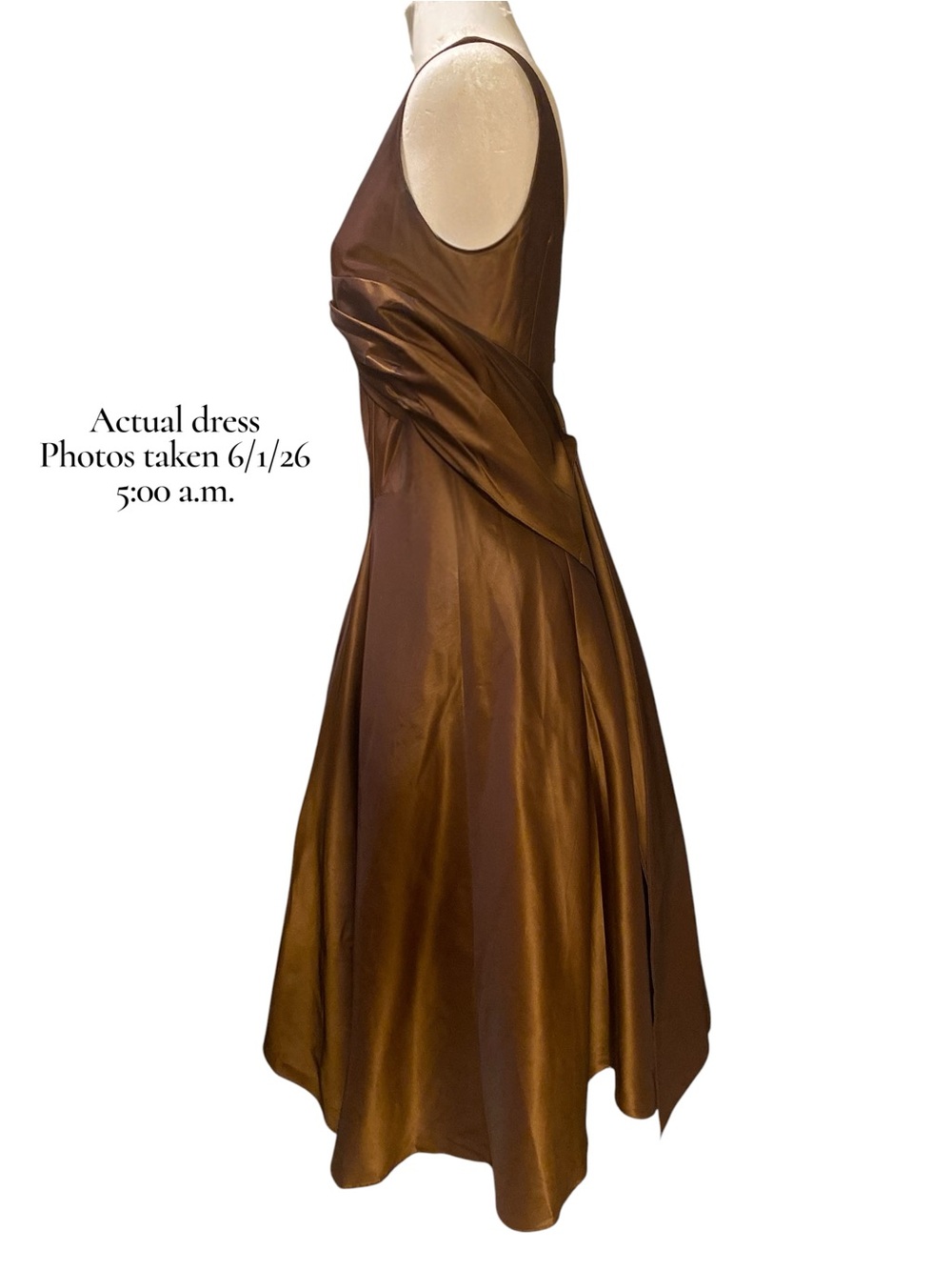 Nicole Miller Bronze Copper Chocolate Brown Midi Dress with Back Bow - Picture 7 of 13